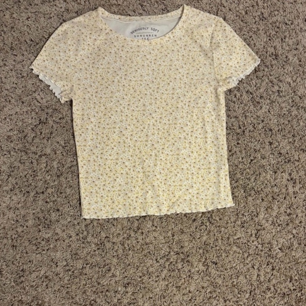 Aeropostale Floral Ribbed Shrunken Tee - Picture 2 of 4